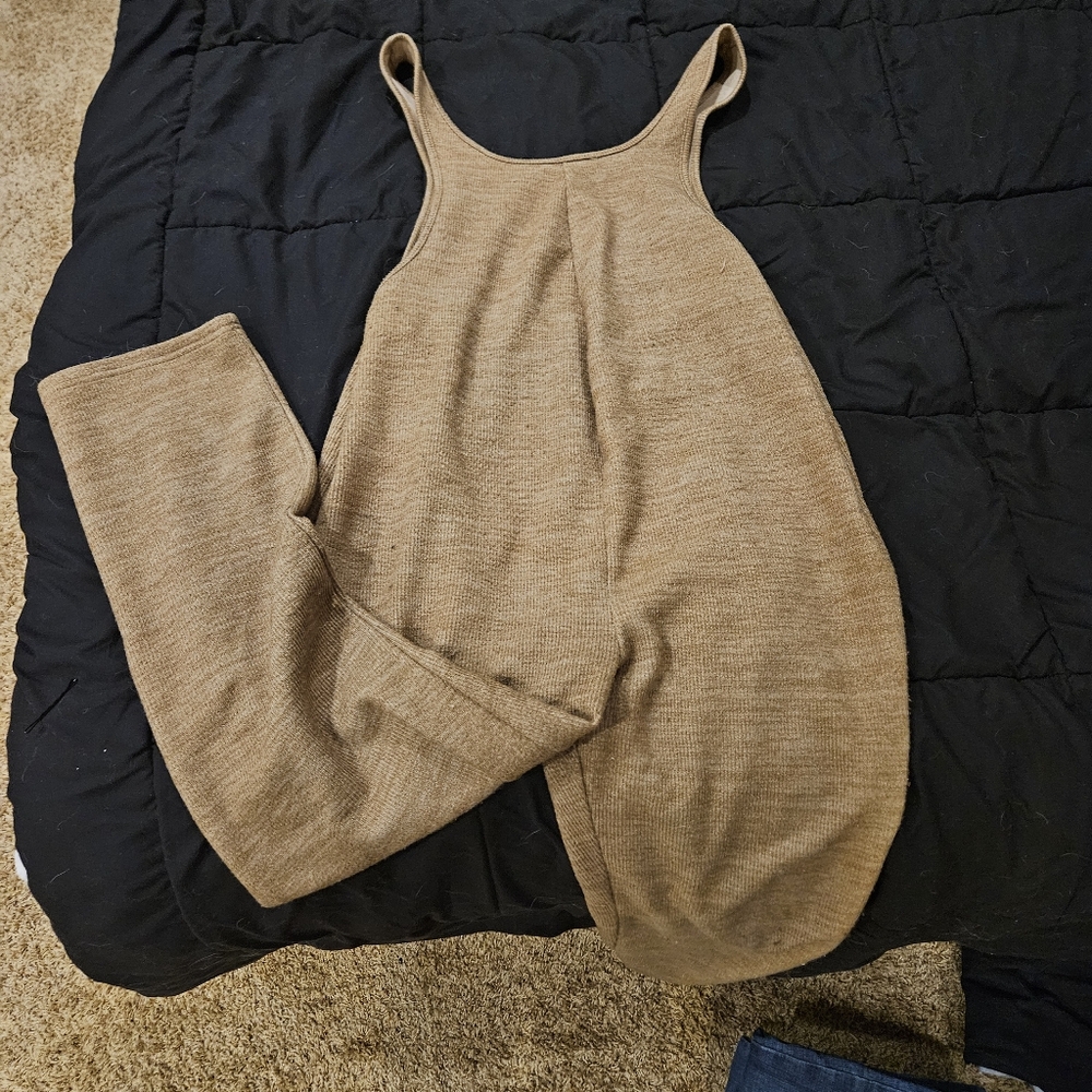 Cozy Tan Knit Jumpsuit
